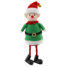  Karácsonyi dekor tündérfiú szövetből 19,5 cm zöld-piros karácsonyi dekoráció