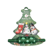  Karácsonyi fém kiszúró szett – 4 részes, sodrófával, zöld sütés és főzés