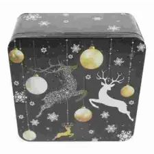  Karácsonyi fémdoboz - 187x187x80mm - Deer Black Gold karácsonyi dekoráció