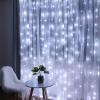  Karácsonyi fényfüzér, Függöny típus, IP44, 10 m x 2 m, 1200 LED, Hideg fehér, 8 fényjáték, Transzformátor, Összeköthető, 3 m-es hosszabbítóval, Átlátszó vezeték, Beltéri/Kültéri, Flippy