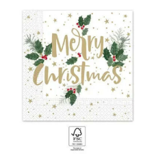 Karácsonyi Holly Merry szalvéta 20 db-os 33x33 cm FSC papírárú, csomagoló és tárolóeszköz