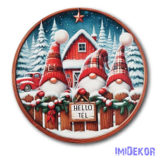  Karácsonyi kör tábla 20cm - Manók+Autó - Hello Tél dekorációs kellék