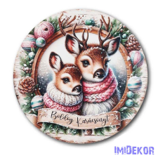 Karácsonyi kör tábla 20cm - Szarvaspár - Boldog Karácsonyt dekorációs kellék