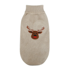  Karácsonyi kötött kutyapulóver rénszarvas mintával, barna L-es kutyaruha