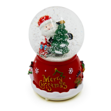 Karácsonyi mini hógömb - Mikulás karácsonyfával / 8 cm karácsonyi dekoráció