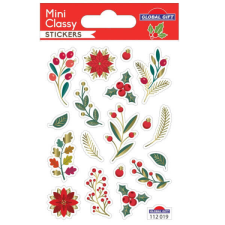 Karácsonyi mini papír matrica - 10x7,5 cm - Mikulásvirág - piros bogyók matrica