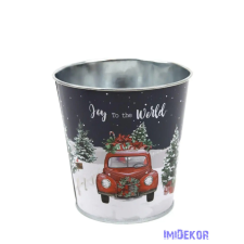 Karácsonyi mintás bádog kaspó 10 cm - Joy to the world dekorációs kellék