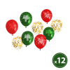  Karácsonyi mintás lufi szett, piros, zöld és arany színben – 12 db/csomag