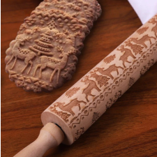  Karácsonyi mintás sodrófa, mintás nyújtófa, kekszmintázó sodrófa Rénszarvas sütés és főzés