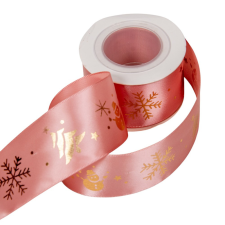  Karácsonyi mintás szatén szalag rózsaszín 4cmx9,1m dekorációs kellék