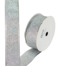  Karácsonyi szalag glitteres - ezüst, drótos szegéllyel dekorációs kellék