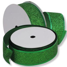  Karácsonyi szalag glitteres - zöld drótos szegéllyel dekorációs kellék