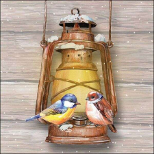 Karácsonyi szalvéta - kismadár lámpáson - Bird on lamp papírárú, csomagoló és tárolóeszköz