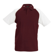 KARIBAN Férfi baseball galléros rövid ujjú piké póló, Kariban KA226, Bordeaux/White-2XL