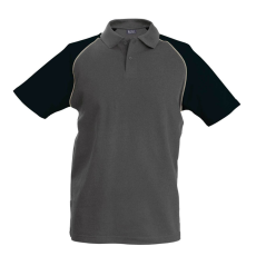 KARIBAN Férfi baseball galléros rövid ujjú piké póló, Kariban KA226, Slate Grey/Black-M