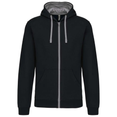 KARIBAN férfi cipzáras pulóver kontrasztos bélésű kapucnival KA466, Black/Fine Grey-3XL
