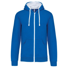 KARIBAN férfi cipzáras pulóver kontrasztos bélésű kapucnival KA466, Light Royal Blue/White-2XL