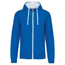 KARIBAN férfi cipzáras pulóver kontrasztos bélésű kapucnival KA466, Light Royal Blue/White-M férfi pulóver, kardigán
