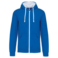 KARIBAN férfi cipzáras pulóver kontrasztos bélésű kapucnival KA466, Light Royal Blue/White-XL férfi pulóver, kardigán