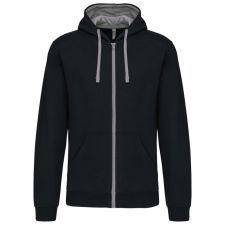 KARIBAN Férfi cipzáras pulóver kontrasztos bélésű kapucnival, Kariban KA466, Black/Fine Grey-2XL férfi pulóver, kardigán