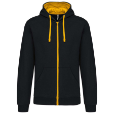 KARIBAN Férfi cipzáras pulóver kontrasztos bélésű kapucnival, Kariban KA466, Black/Yellow-XL férfi pulóver, kardigán