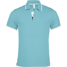 KARIBAN Férfi galléros piké póló, kontrasztcsíkos szélekkel, Kariban KA245, Light Turquoise/White/Navy-M