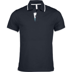 KARIBAN Férfi galléros piké póló, kontrasztcsíkos szélekkel, Kariban KA245, Navy/White/Light Turquoise-3XL