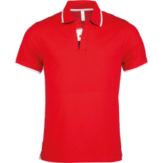 KARIBAN Férfi galléros piké póló, kontrasztcsíkos szélekkel, Kariban KA245, Red/White/Navy-2XL