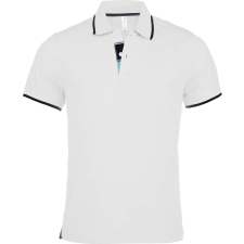 KARIBAN Férfi galléros piké póló, kontrasztcsíkos szélekkel, Kariban KA245, White/Navy-M férfi póló
