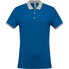 KARIBAN Férfi galléros piké póló, kontrasztos passzékkal, Kariban KA258, Light Royal Blue/Oxford Grey-2XL