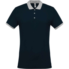 KARIBAN Férfi galléros piké póló, kontrasztos passzékkal, Kariban KA258, Navy/Oxford Grey-S