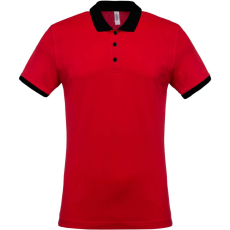 KARIBAN Férfi galléros piké póló, kontrasztos passzékkal, Kariban KA258, Red/Black-XL