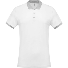 KARIBAN Férfi galléros piké póló, kontrasztos passzékkal, Kariban KA258, White/Oxford Grey-L