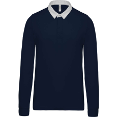 KARIBAN Férfi hosszú ujjú jersey pamut galléros póló, Kariban KA213, Navy/White-XL