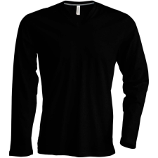 KARIBAN Férfi hosszú ujjú V-nyakú pamut póló, Kariban KA358, Black-2XL férfi póló