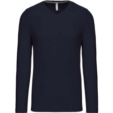 KARIBAN Férfi hosszú ujjú V-nyakú pamut póló, Kariban KA358, Navy-2XL