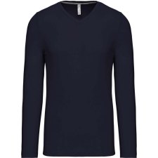 KARIBAN Férfi hosszú ujjú V-nyakú pamut póló, Kariban KA358, Navy-3XL férfi póló