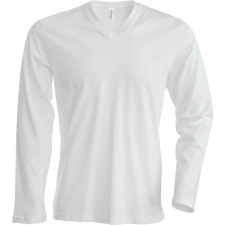 KARIBAN Férfi hosszú ujjú V-nyakú pamut póló, Kariban KA358, White-3XL férfi póló