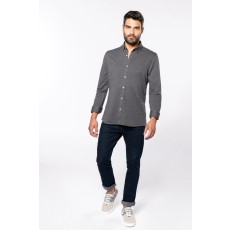 KARIBAN Férfi ing Kariban KA507 Long-Sleeved Jacquard Knit Shirt -XL, Jacquard Blue