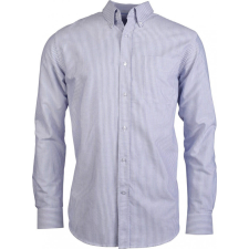 KARIBAN Férfi ing Kariban KA516 Long-Sleeved Washed Oxford Cotton Shirt -2XL, Striped White/Oxford Blue férfi ing