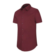 KARIBAN Férfi ing Kariban KA531 Short-Sleeved Cotton/Elastane Shirt -S, Wine