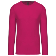 KARIBAN Férfi kereknyakú hosszú ujjú pamut póló, Kariban KA359, Fuchsia-XL férfi póló