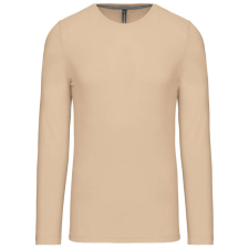 KARIBAN Férfi kereknyakú hosszú ujjú pamut póló, Kariban KA359, Light Sand-4XL férfi póló