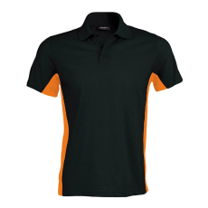 KARIBAN Férfi kétszínű rövid ujjú galléros piké póló, Kariban KA232, Black/Orange-XL