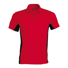 KARIBAN Férfi kétszínű rövid ujjú galléros piké póló, Kariban KA232, Red/Black-3XL férfi póló