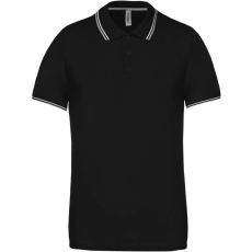 KARIBAN Férfi kontrasztcsíkos rövid ujjú galléros piké póló, Kariban KA250, Black/Light Grey/White-M