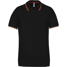 KARIBAN Férfi kontrasztcsíkos rövid ujjú galléros piké póló, Kariban KA250, Black/Red/Yellow-M