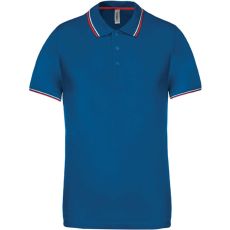 KARIBAN Férfi kontrasztcsíkos rövid ujjú galléros piké póló, Kariban KA250, Light Royal Blue/Red/White-XL