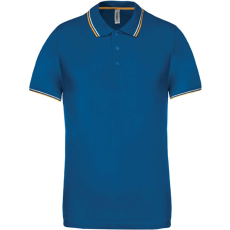 KARIBAN Férfi kontrasztcsíkos rövid ujjú galléros piké póló, Kariban KA250, Light Royal Blue/Yellow/White-3XL