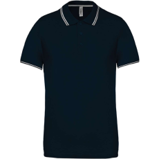 KARIBAN Férfi kontrasztcsíkos rövid ujjú galléros piké póló, Kariban KA250, Navy/Light Grey/White-S